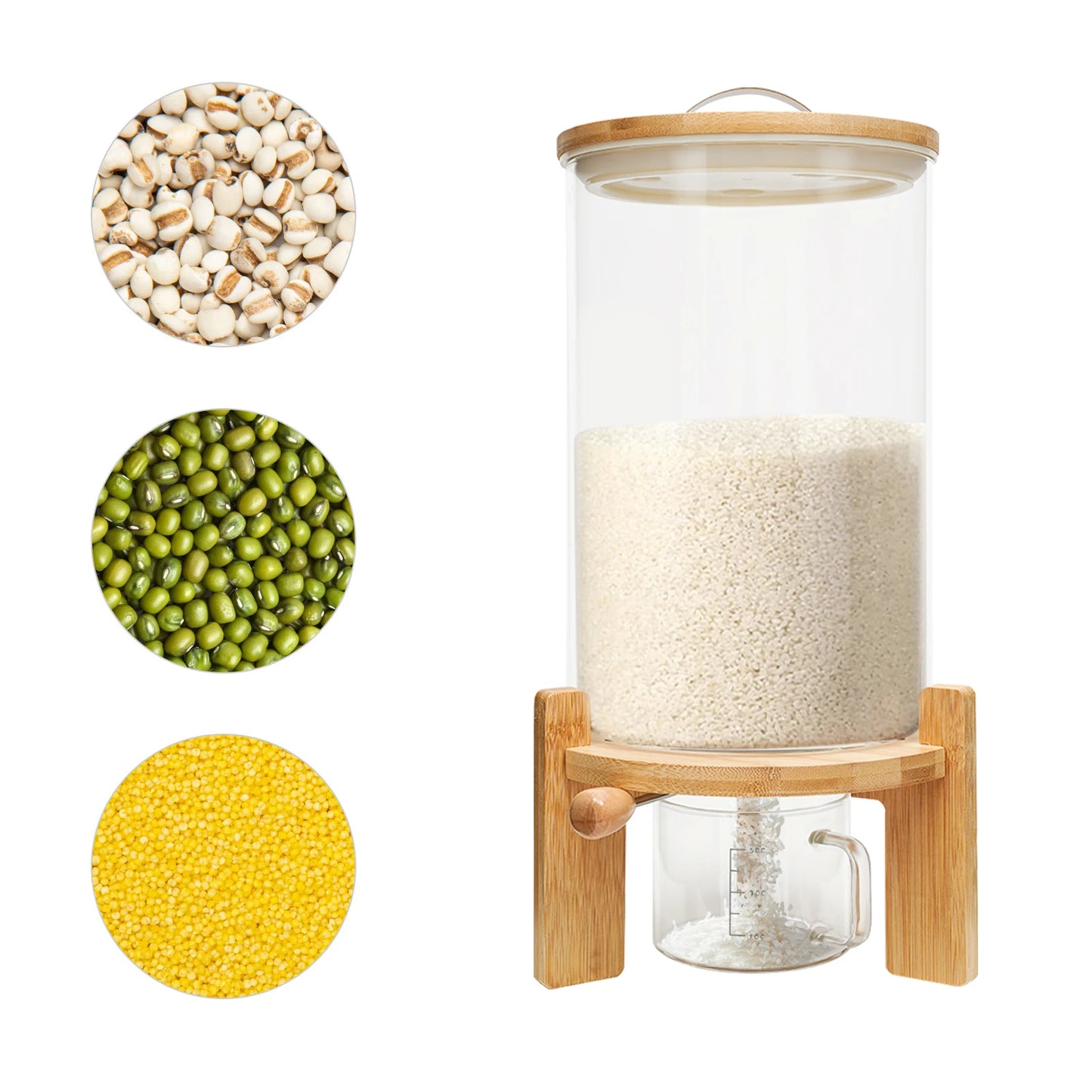 Flour and Cereal Container 5L/7.5L Rice Dispenser Creative Glass Food Storage Container for Kitchen Organization