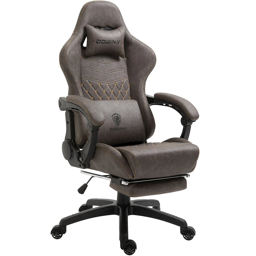 Dowinx Gaming Office Chair with Footrest and Lumbar Support Vintage PU Leather High Back Adjustable Swivel Task Chair