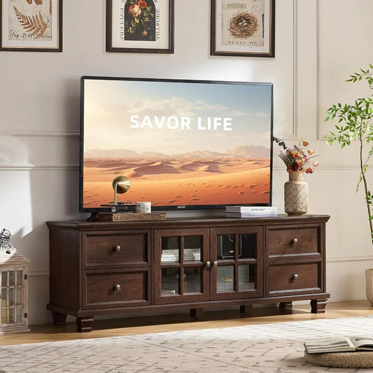 ZHUXIANG Rustic TV Stand With 4 Drawers Modern Entertainment Center