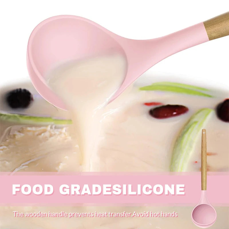 Silicone Cookware Set 12pcs Kitchen Utensil Wooden Handle Non-stick Spatula Shovel Spoon Kitchen Cooking Specialty Tools