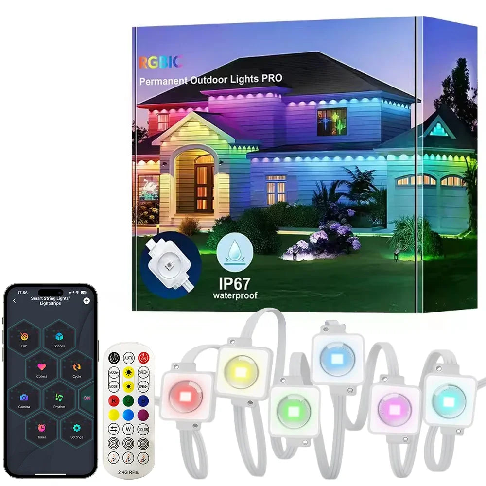 MIMIRG Outdoor RGB LED Lights Bluetooth IP67 Waterproof Eaves Lighting With App Remote And Music Sync Timer