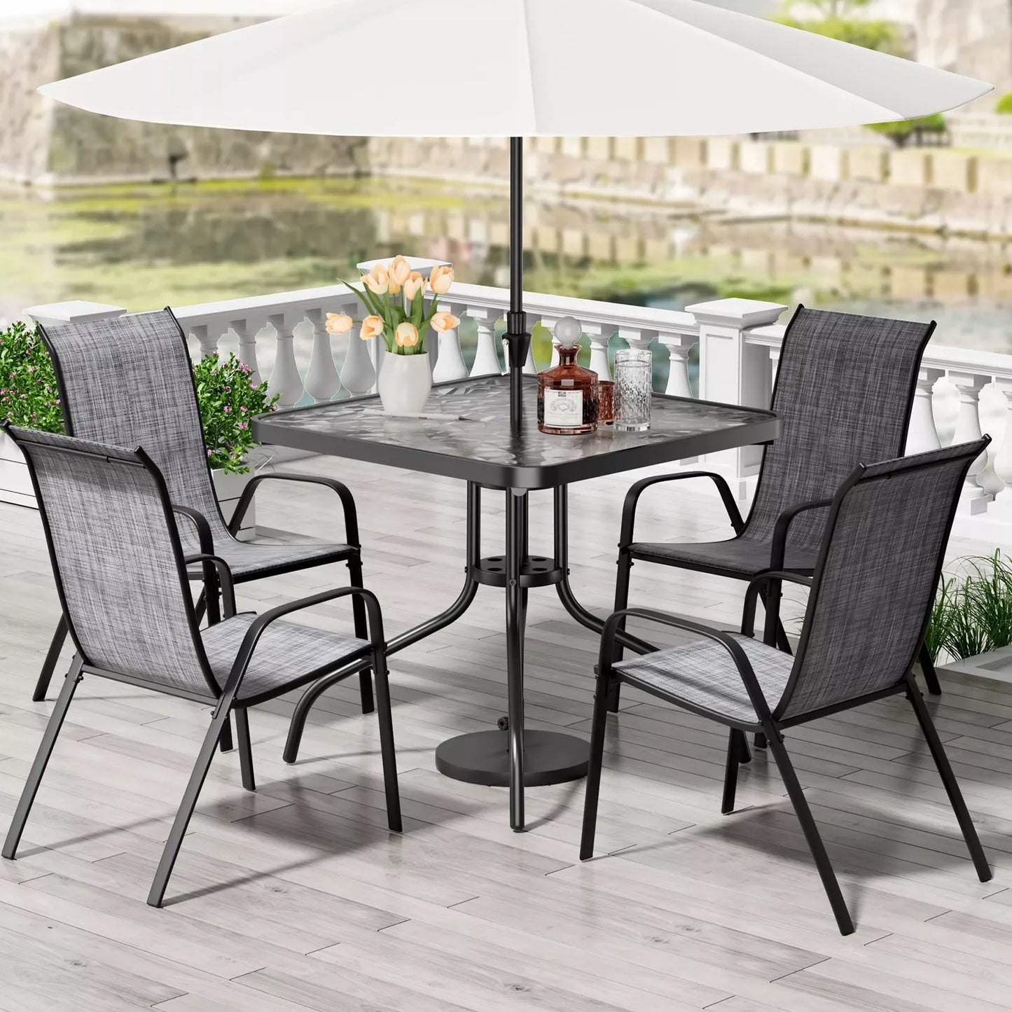 General Weather Resistant Outdoor Patio Dining Set With Durable PremiumTextileneChairs