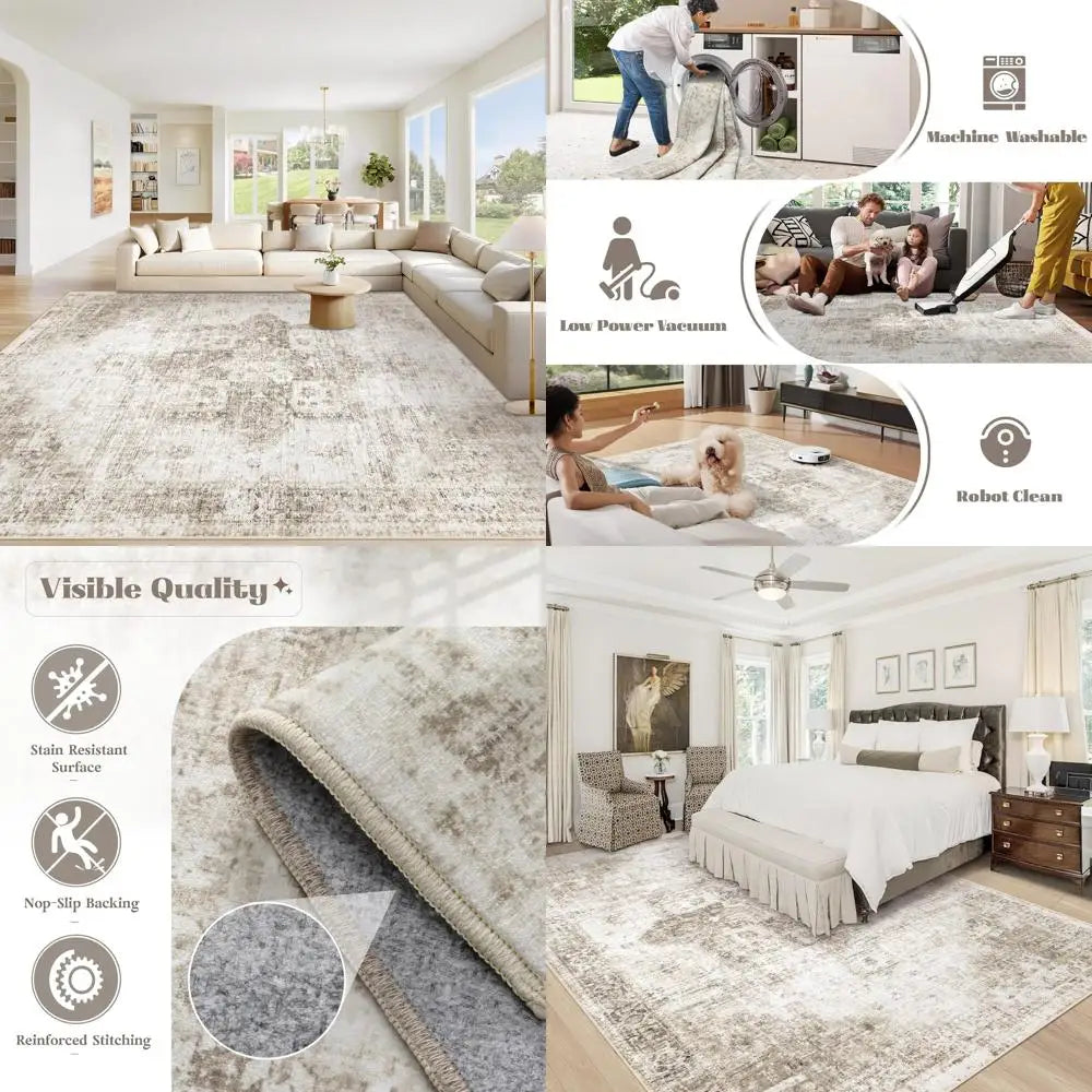 Vintage Boho Medallion Rugs Washable Soft Low-Pile Non-Slip Indoor Carpet