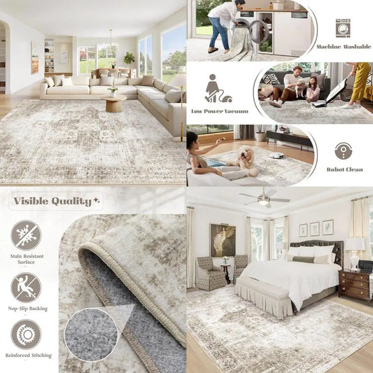 Vintage Boho Medallion Rugs Washable Soft Low-Pile Non-Slip Indoor Carpet