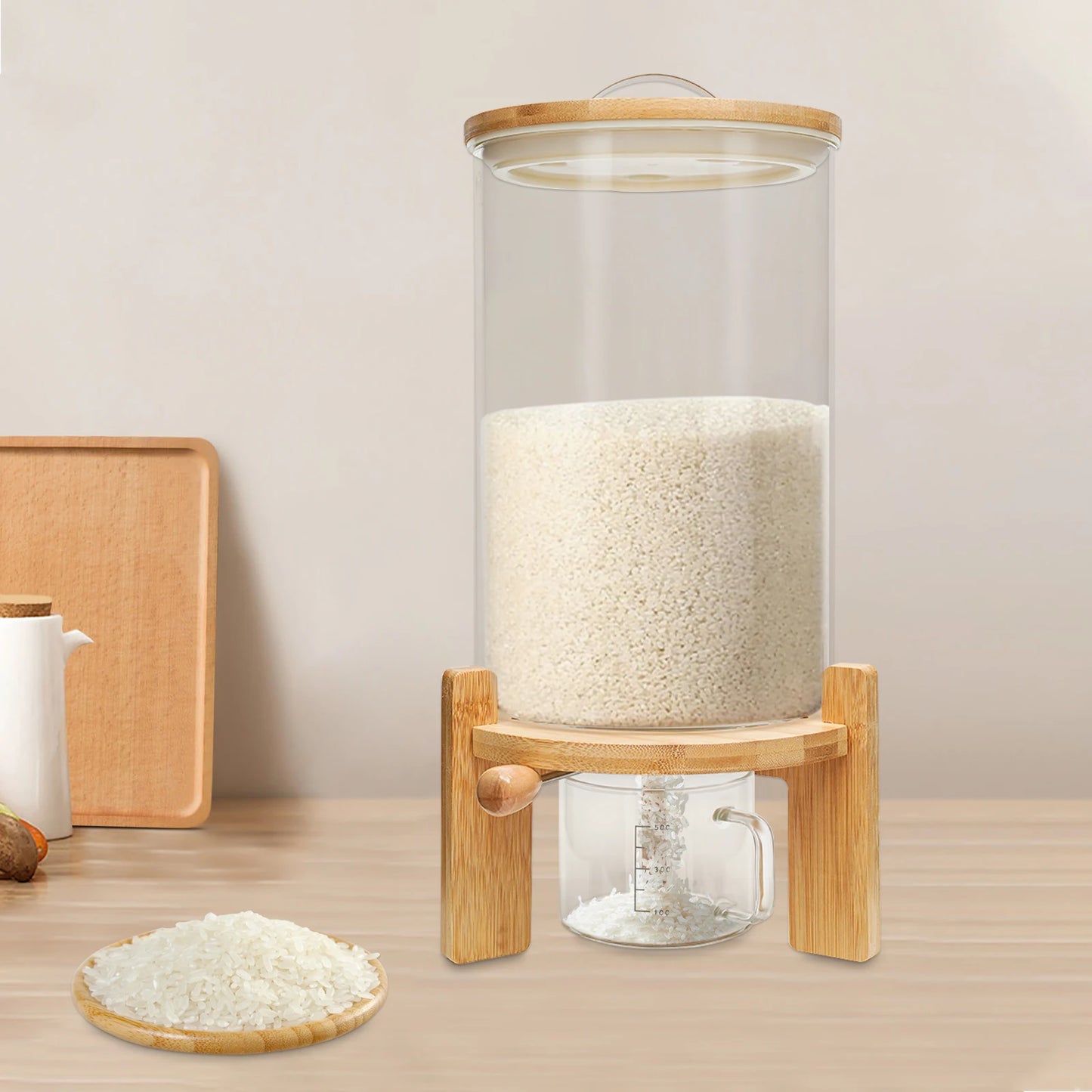 Flour and Cereal Container 5L/7.5L Rice Dispenser Creative Glass Food Storage Container for Kitchen Organization