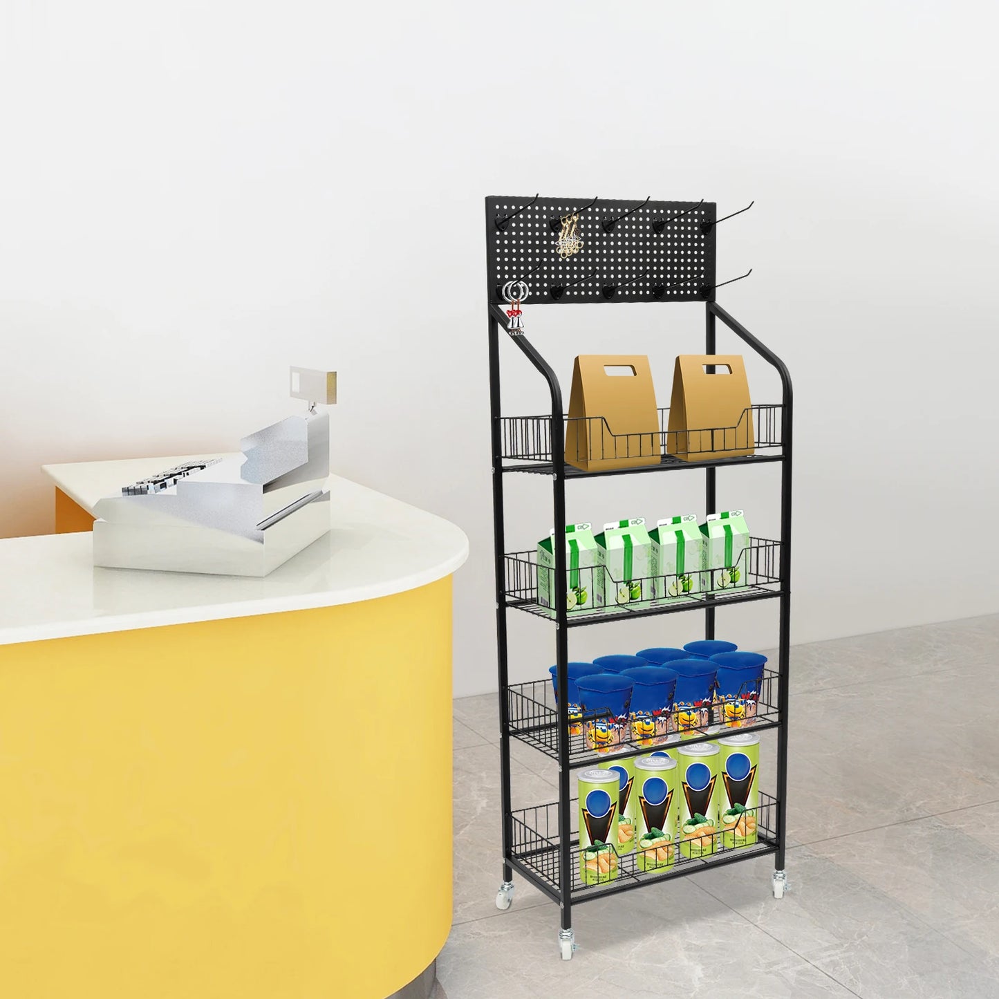 Each Tier 4-Tier Rolling Cart With Locking Wheels Kitchen And Retail Display For Kitchen And Retail Store Use