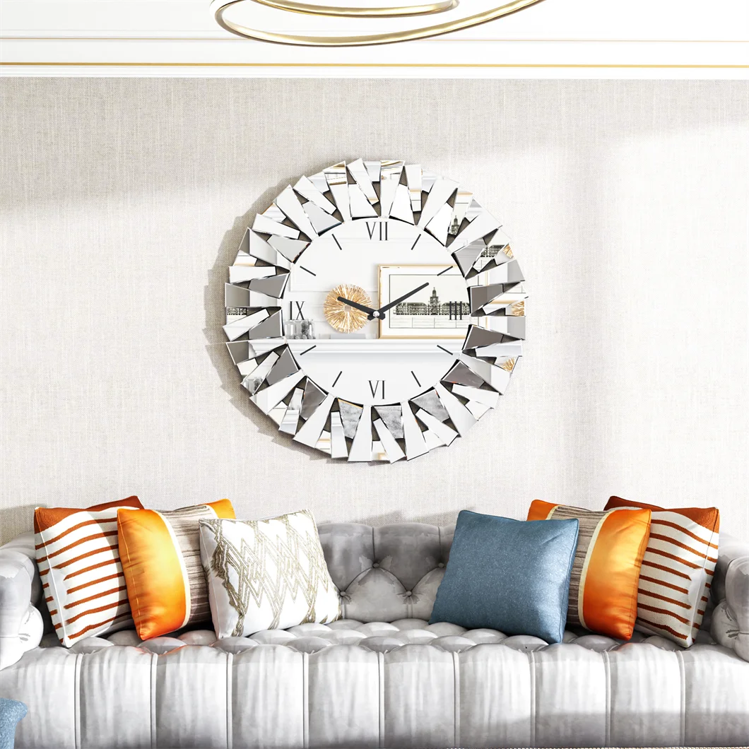 Combination 3D Mirrored Sunburst Wall Clock With Roman Numerals PremiumQualityCrafted