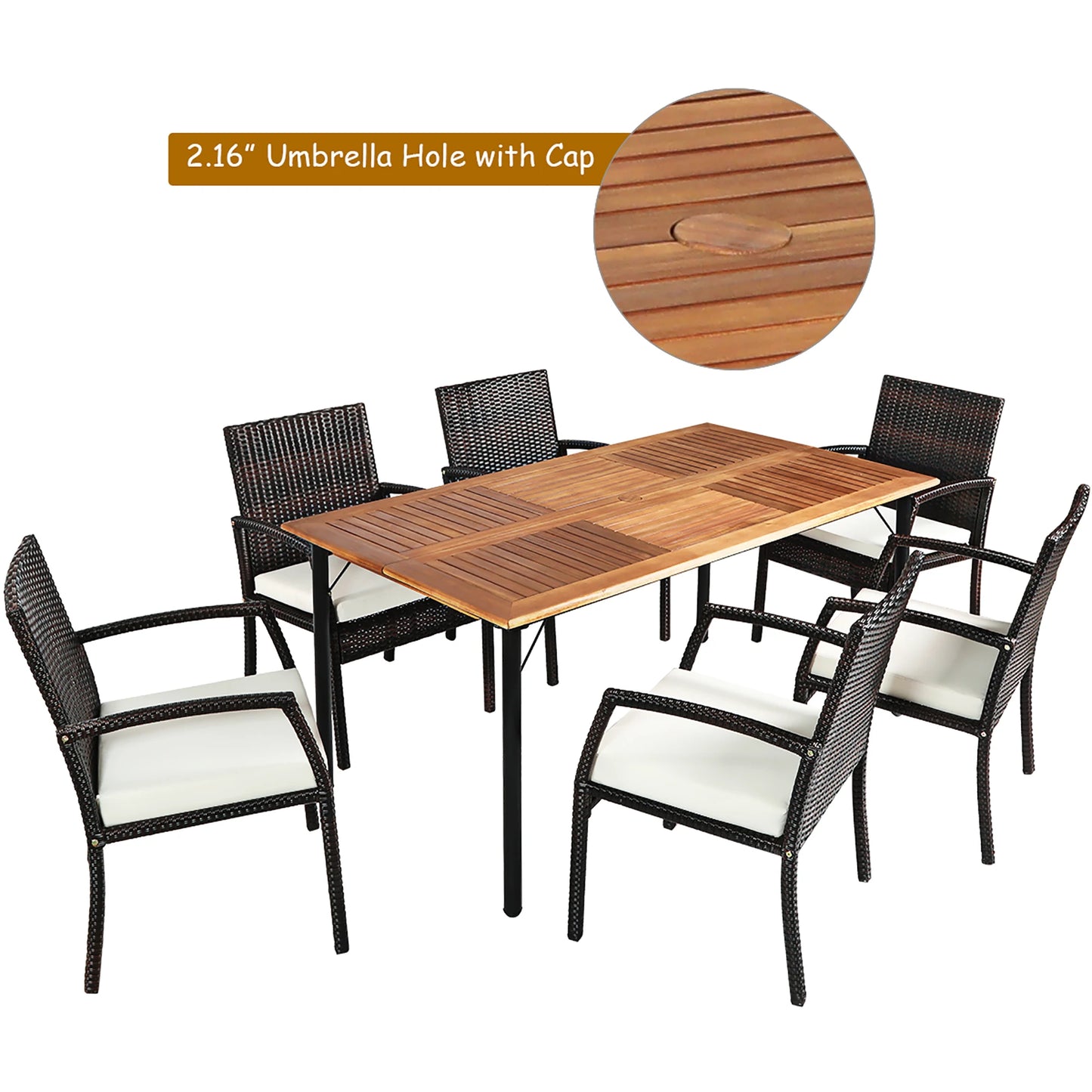 HOMASIS 7-Piece Outdoor Patio Rattan Dining Set With Wooden Table Top And Umbrella Hole