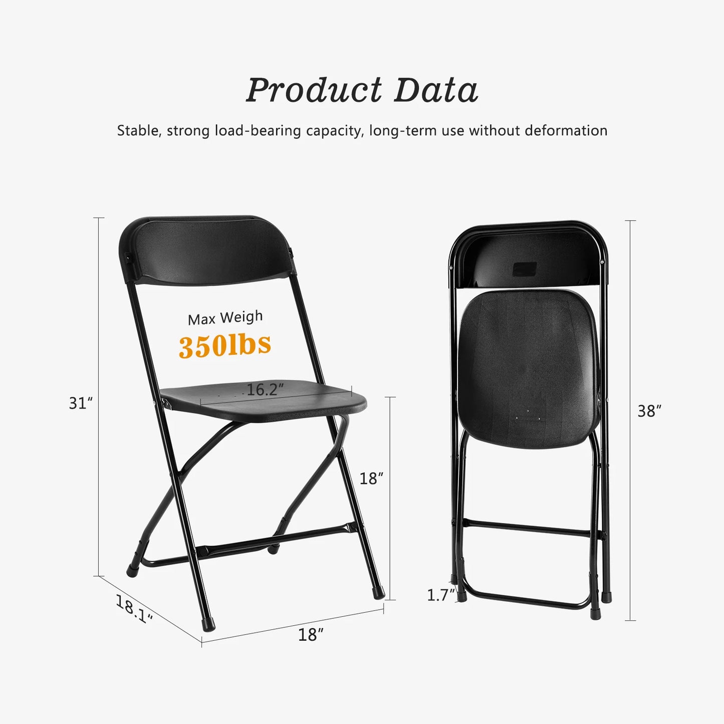 JHK Plastic Folding Chair 4 Pack Lightweight Indoor Outdoor