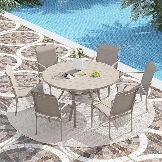 7-Piece Outdoor Patio Dining Set Weather-Resistant Powder-Coated Stackable Chairs