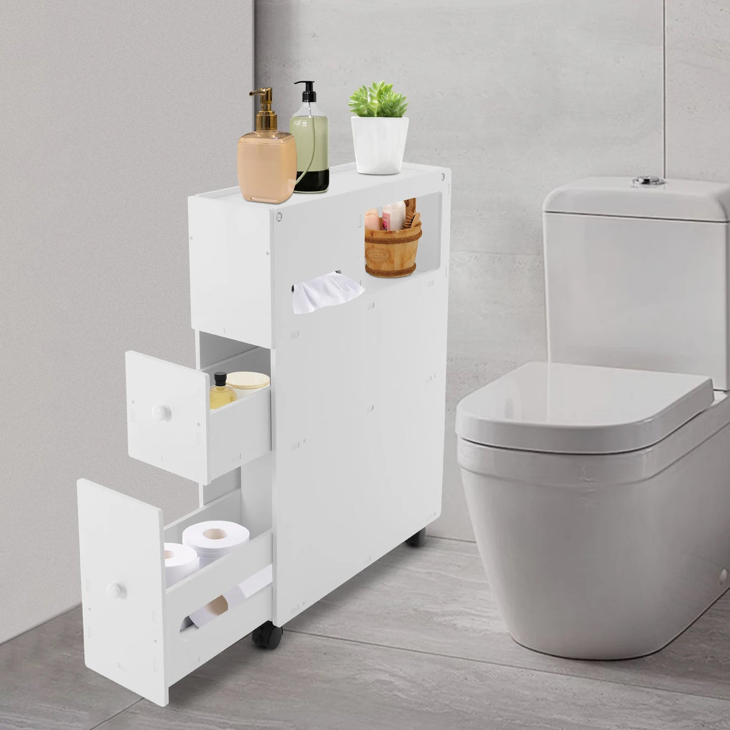 Hign-concerned Premium Bathroom Storage Cabinet Narrow Floorstanding With Drawers