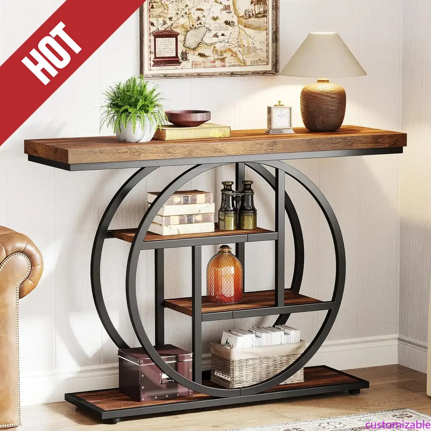 XMSJ Industrial 4-Tier Console Table With Circle Base