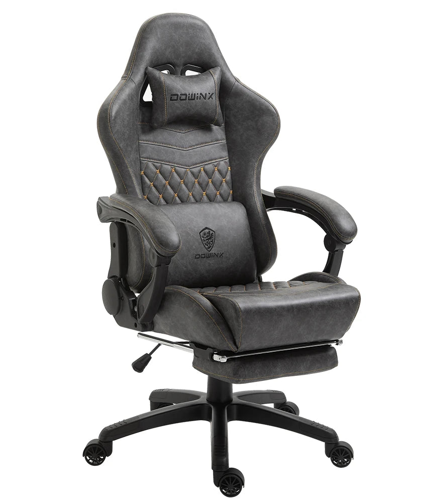 Dowinx Gaming Office Chair with Footrest and Lumbar Support Vintage PU Leather High Back Adjustable Swivel Task Chair