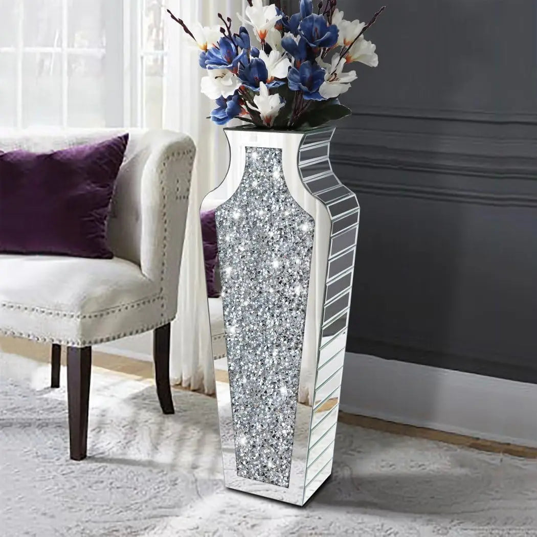 Function Crushed Diamond Mirrored Floor Vase For Pampas Grass Decor