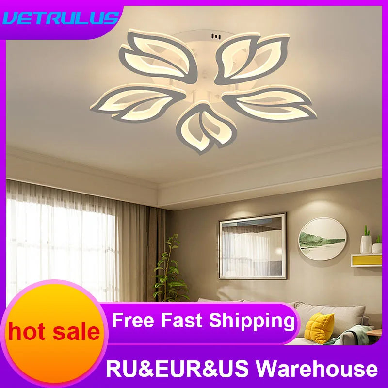 Modern Led Chandelier Light Acrylic Ceiling Lamp Living Dining Room Luminair Minimalis Indoor Hotel Flower Decor Pendant Fixture