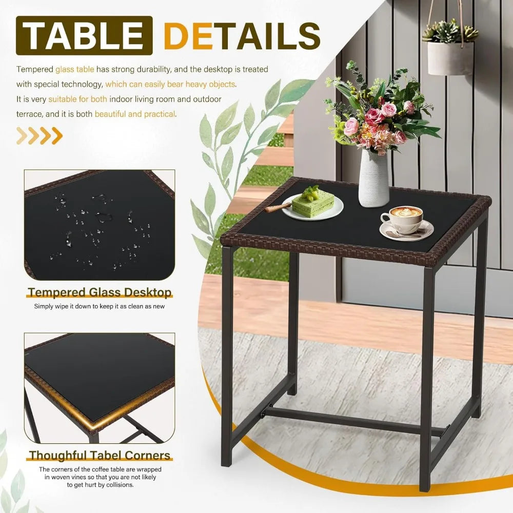 Three Piece Patio Bistro Set With Glass Coffee Table And Rocking Chairs For Outdoor Porch