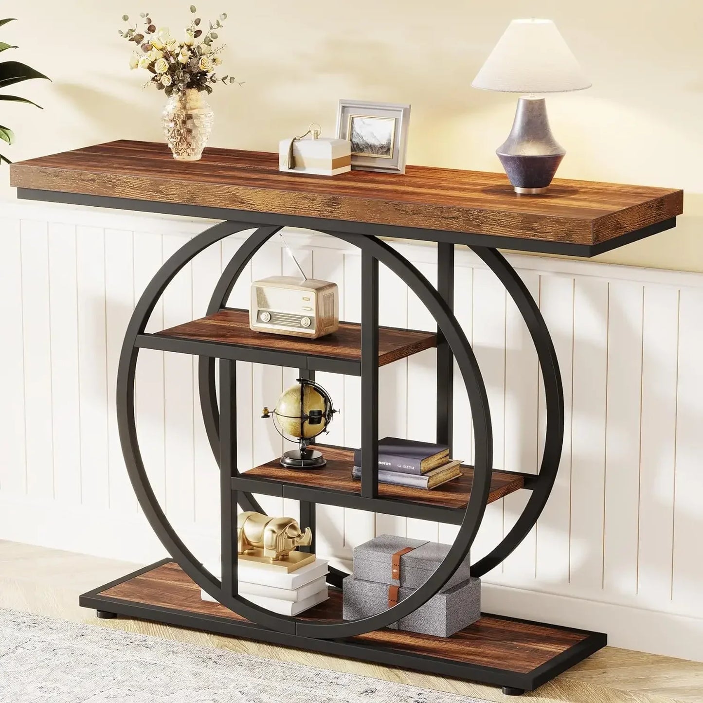 XMSJ Industrial 4-Tier Console Table With Circle Base