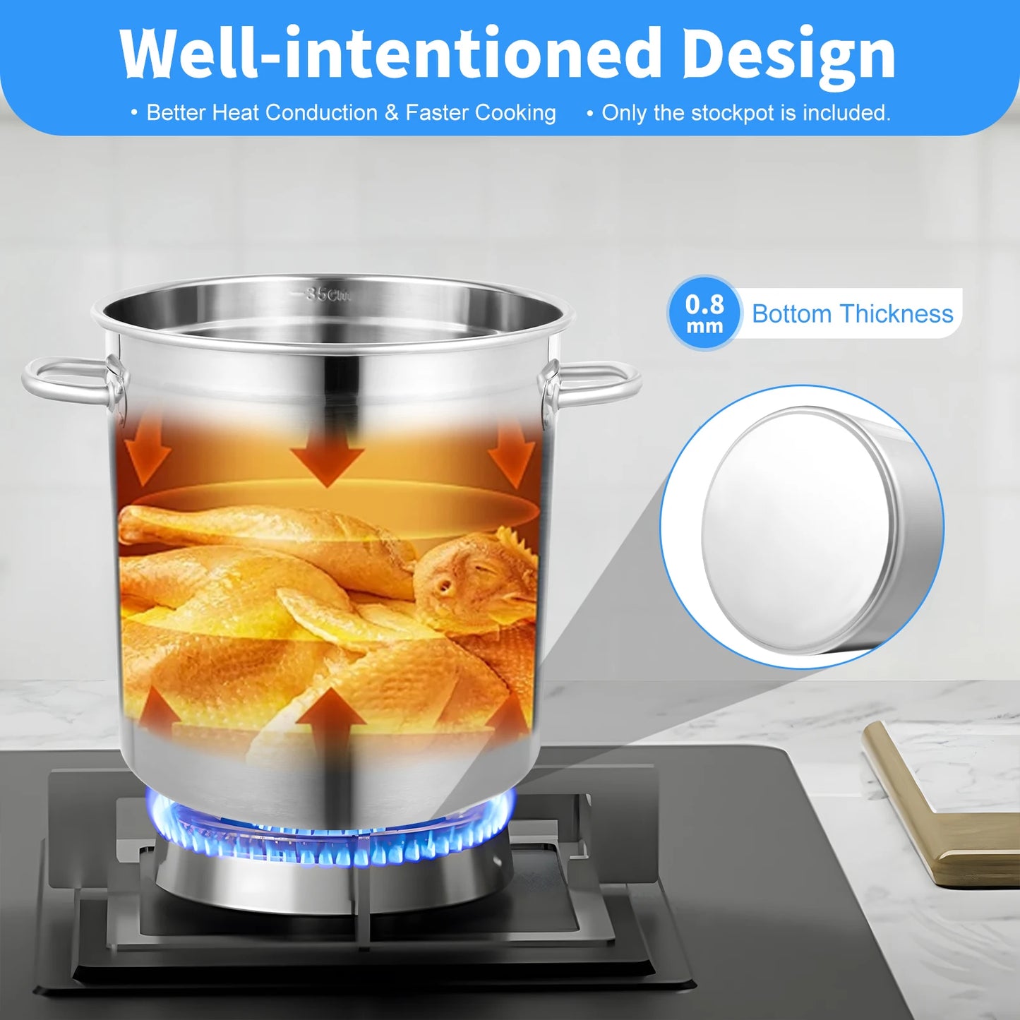 Large Capacity Soup Pot Barrel 35L Stock Pot With Lid Stainless Steel Kitchen Soup Big Cooking Restaurant