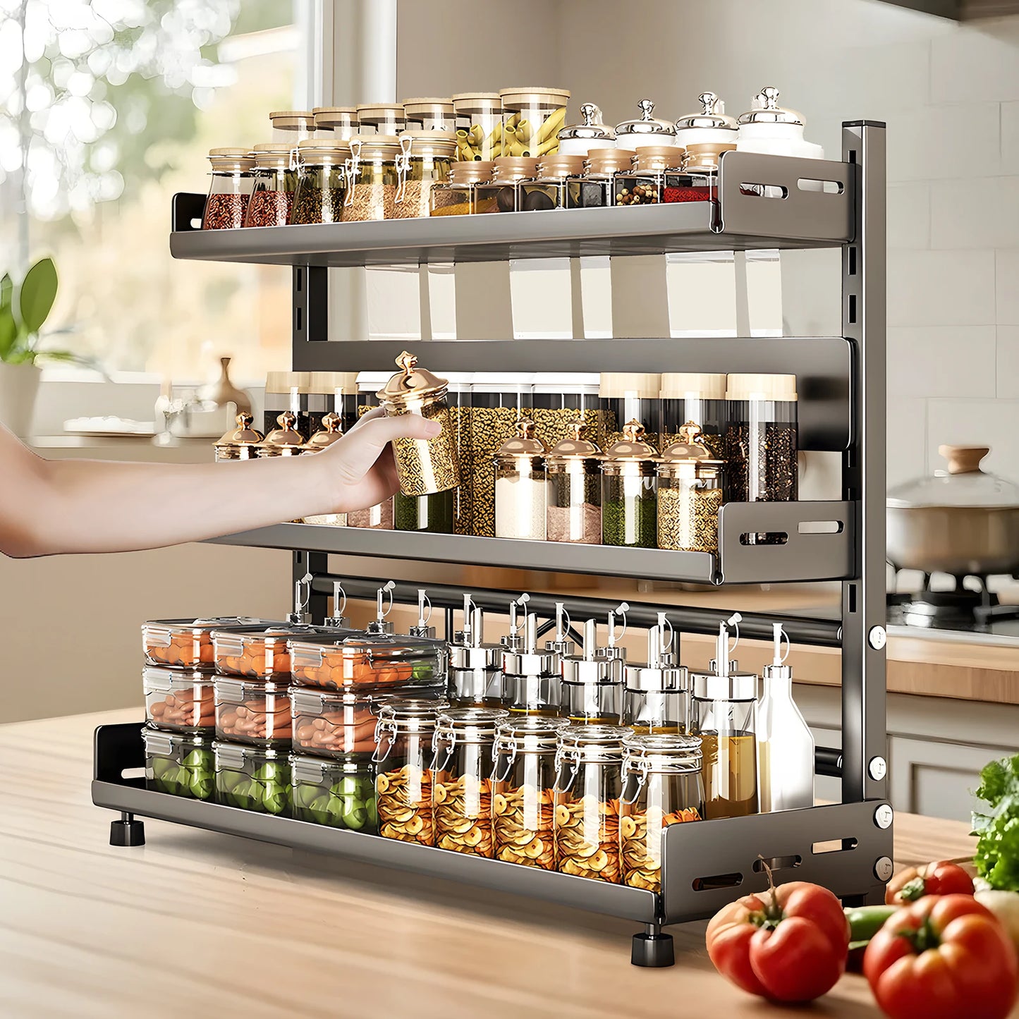 Hign-concerned Multi-Tier Spice Rack Countertop Organizer With Adjustable Shelves