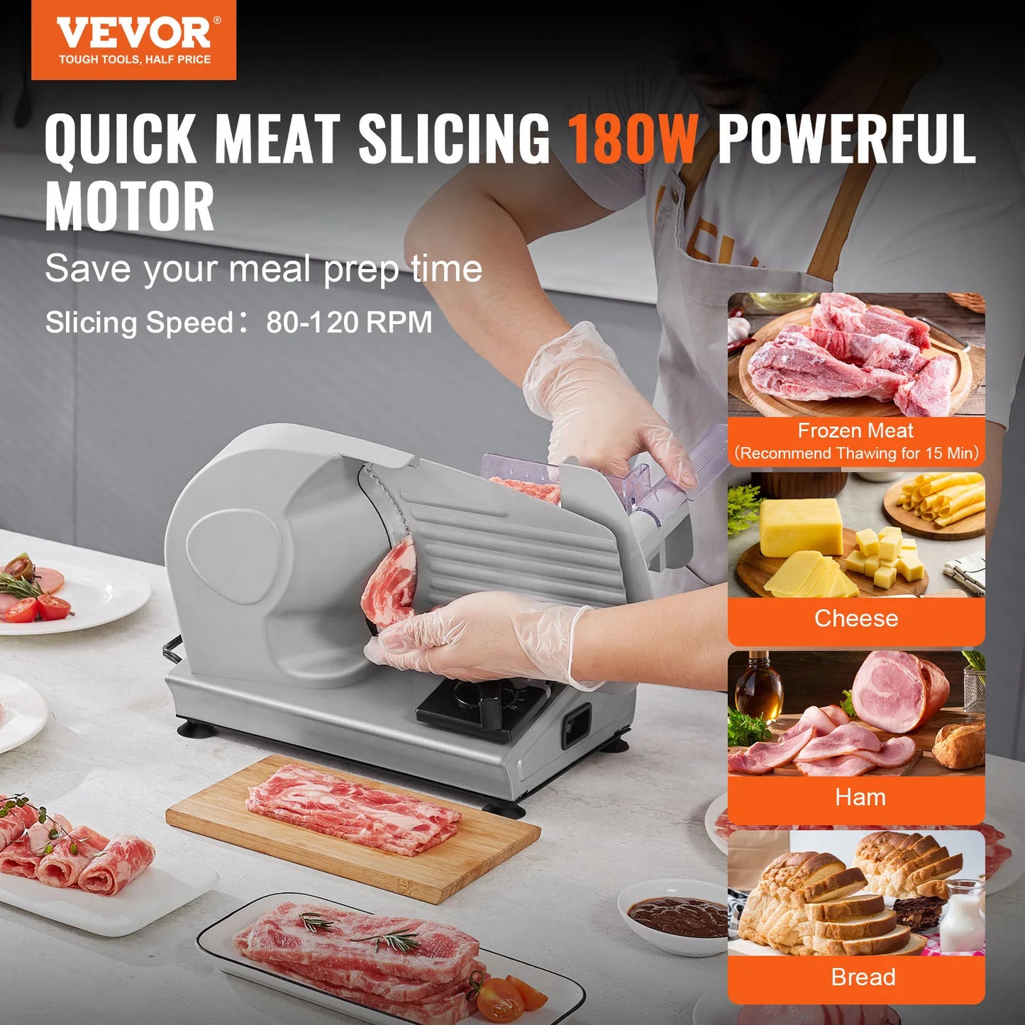 VEVOR Meat Slicer 180W Electric Deli Slicer SUS420 Blade