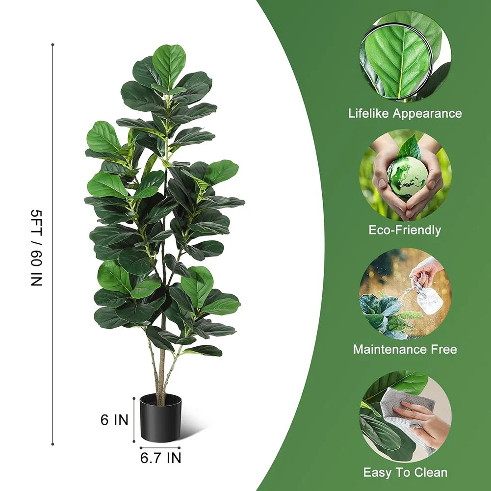 HiMISCN Fiddle Leaf Fig Tree Artificial Plant With Pot
