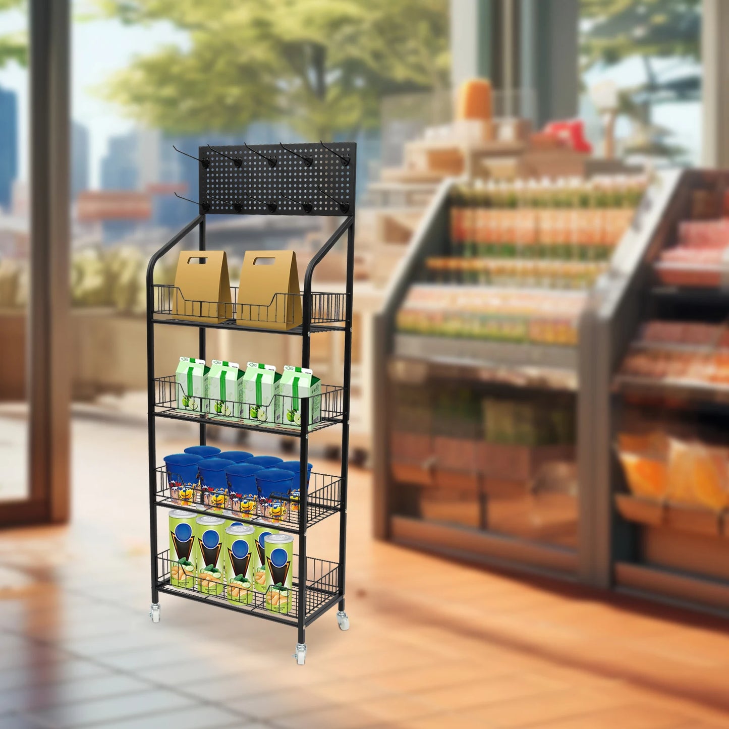 Each Tier 4-Tier Rolling Cart With Locking Wheels Kitchen And Retail Display For Kitchen And Retail Store Use