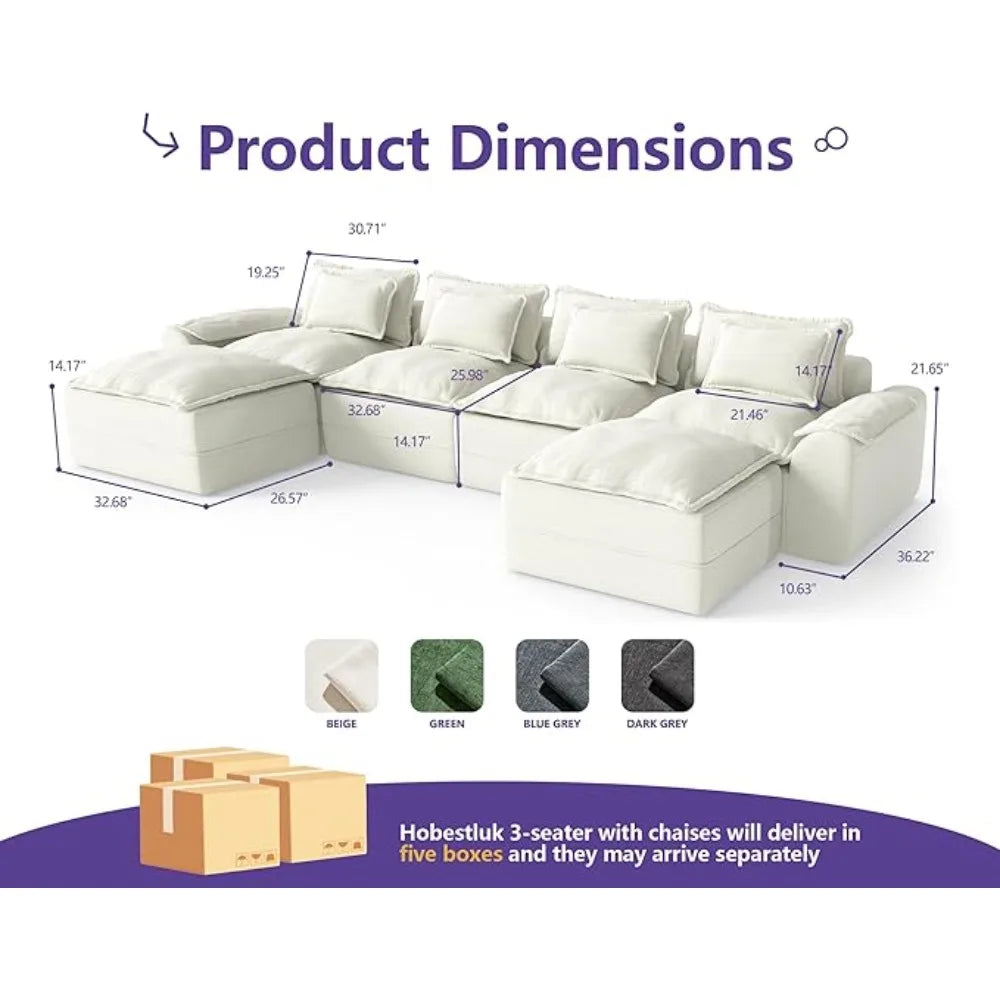HUANZHUANG Cloud Modular Sectional Sofa U Shaped 4 Seater With Ottomans And Removable Covers