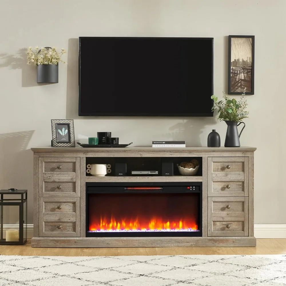ZHUXIANG Fireplace TV Stand With Electric Fireplace And Drawer Storage Modern Media Console