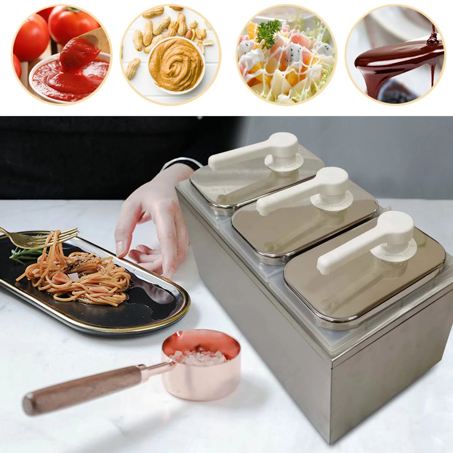 1/2/3/4 Bucket Sauce Squeeze Dispenser Pump Condiment Pump Station Stainless Steel for Salad Jam Seasoning USA