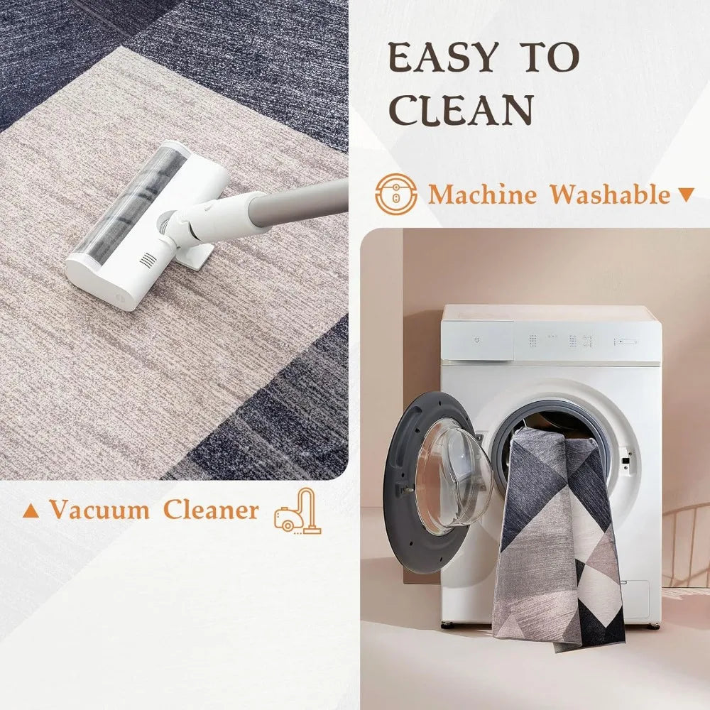 Hign-concerned Machine Washable Geometry Area Rug For Living Room Non Slip Non Shedding