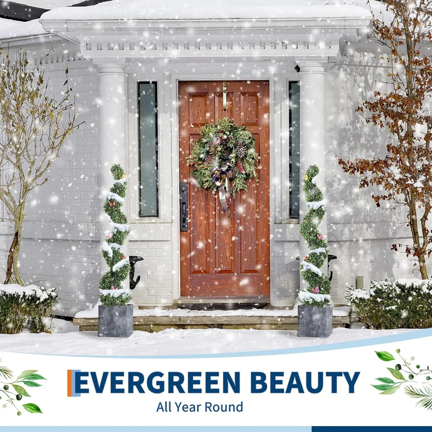 Evergreen Art Spiral Topiary Trees 2 Pack OpenAirPatio WeatherResistant BoxwoodFoliage