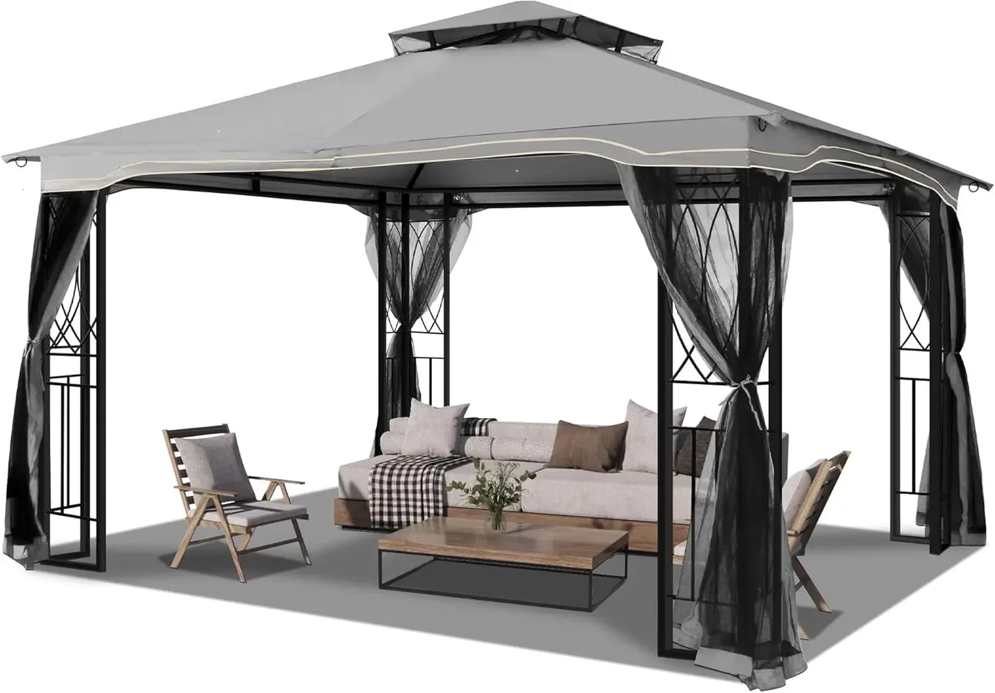 High Concerned Outdoor Patio Gazebo With Polyester Roof And Breathable Netting For Garden