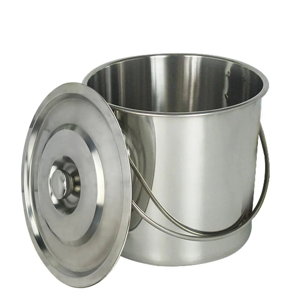 6L/12L/20L Bucket with Lid & Handle Water Storage Pail Metal Milking Bucket Stainless Steel Extra Thick