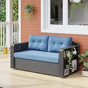PatioArea Wicker Sofa With Foldable Table Allweather Rattan OutdoorFurnishings Set