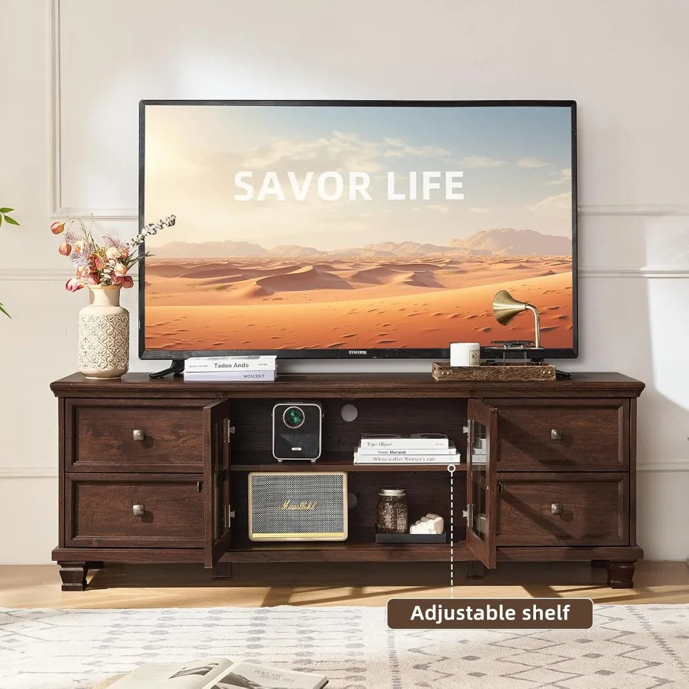 ZHUXIANG Rustic TV Stand With 4 Drawers Modern Entertainment Center