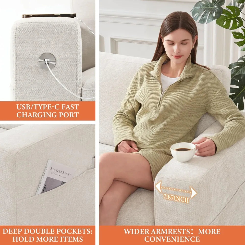 HUANZHUANG Luxury Ihanherry Modern Sofa With USB Type-C Port