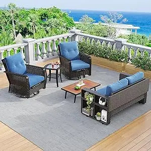 PatioArea Wicker Sofa With Foldable Table Allweather Rattan OutdoorFurnishings Set