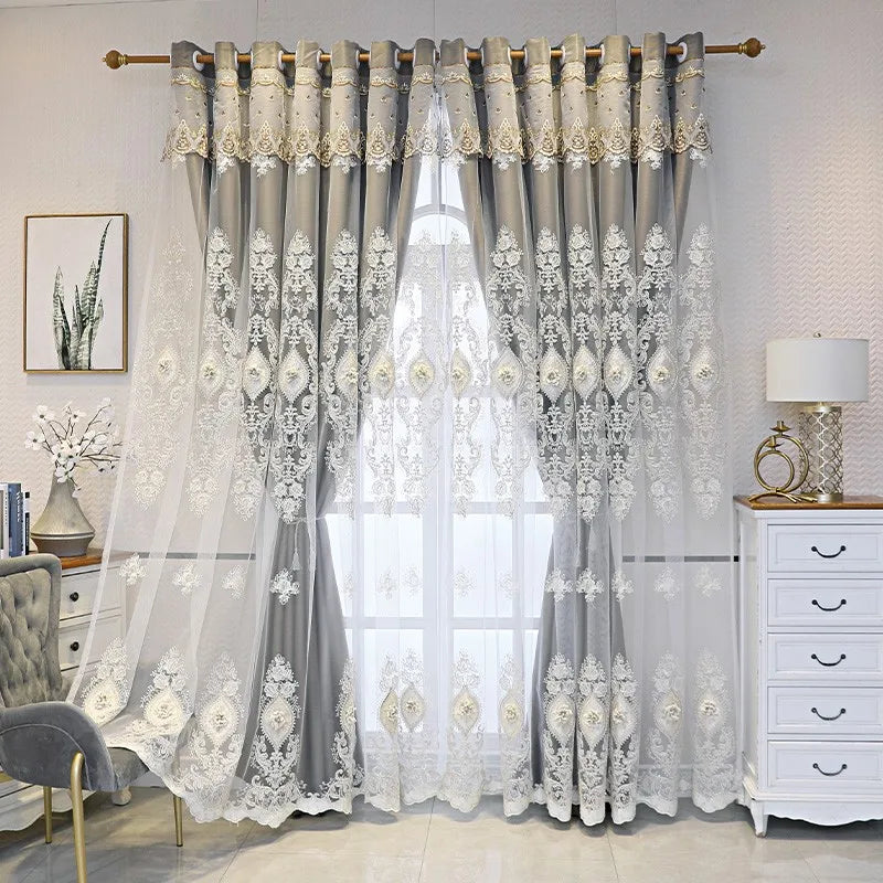 Zhejiang Tatting Weaving Curtains 3D Embroidered Dual Layer Privacy