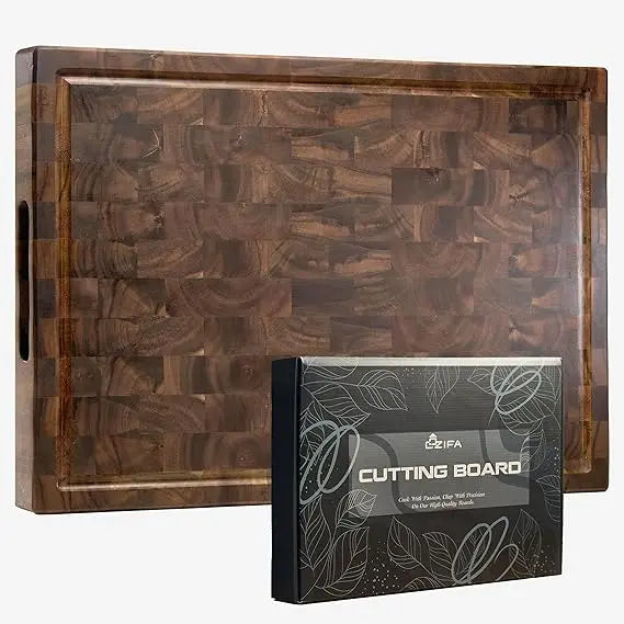 Acacia Wood Cutting Board With Juice Groove And Handles