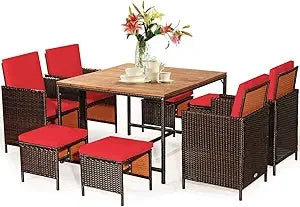 Patio Dining Set With Rattan Chairs And Tempered Glass Table