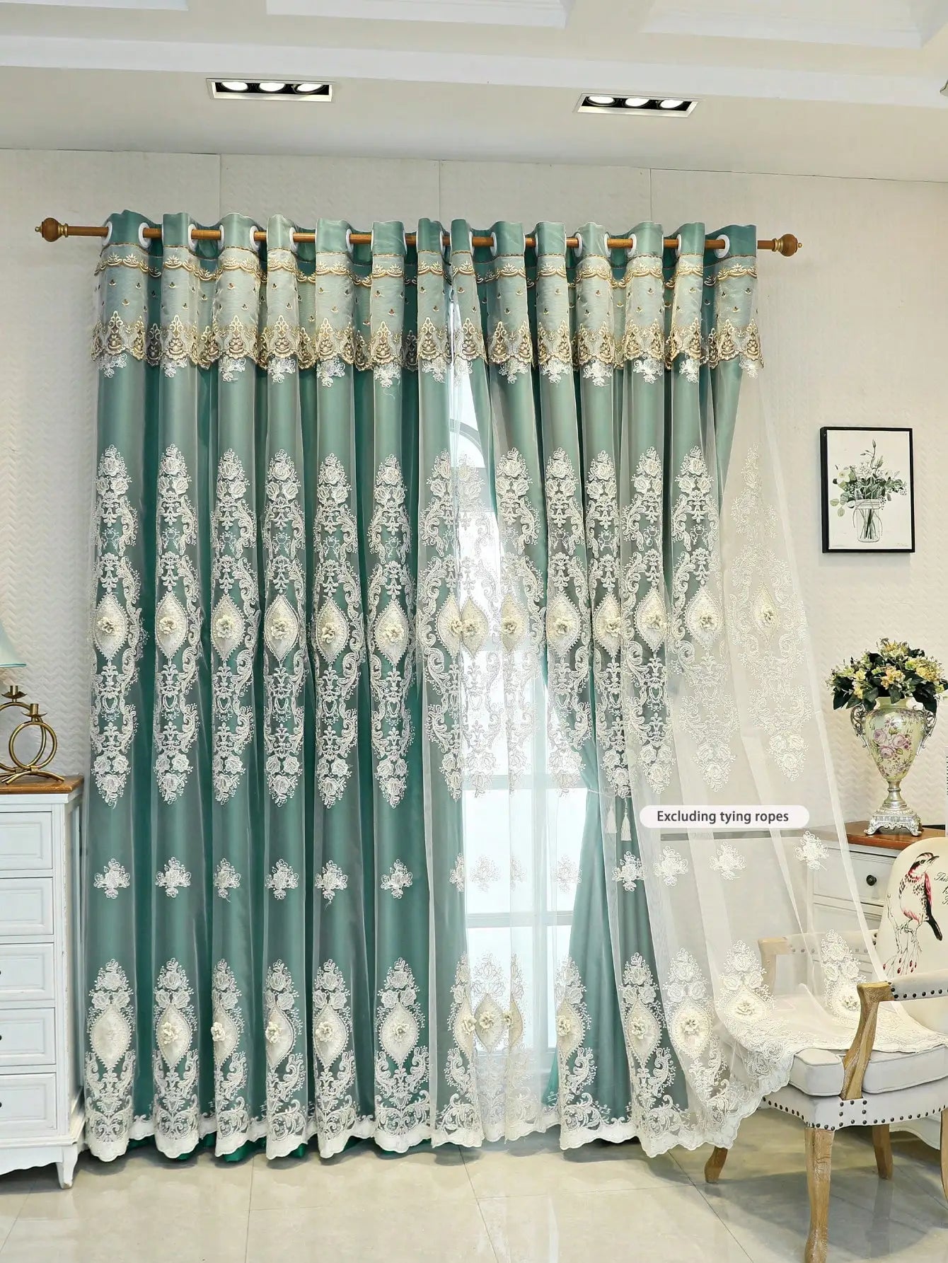 Zhejiang Tatting Weaving Curtains 3D Embroidered Dual Layer Privacy