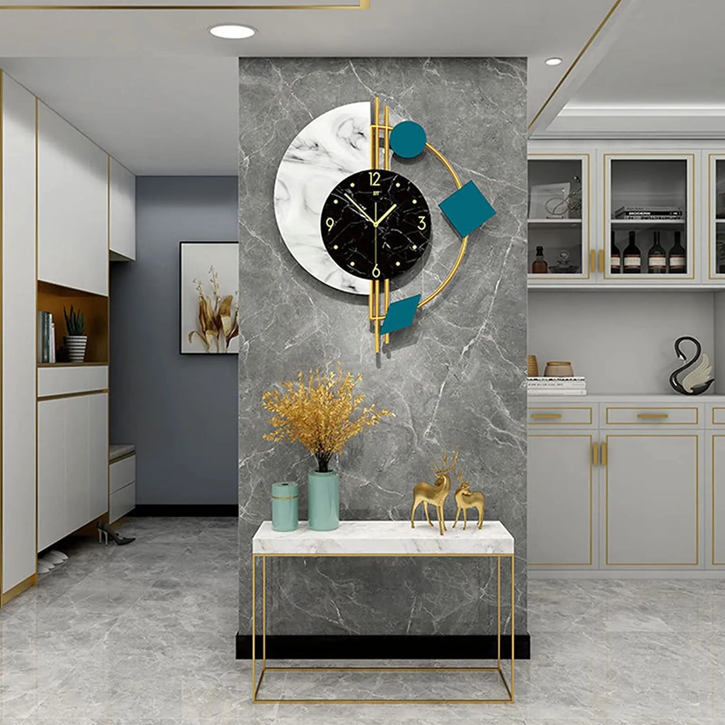 Feature Marble Nordic Wall Clock Luxury Silent Battery Operated