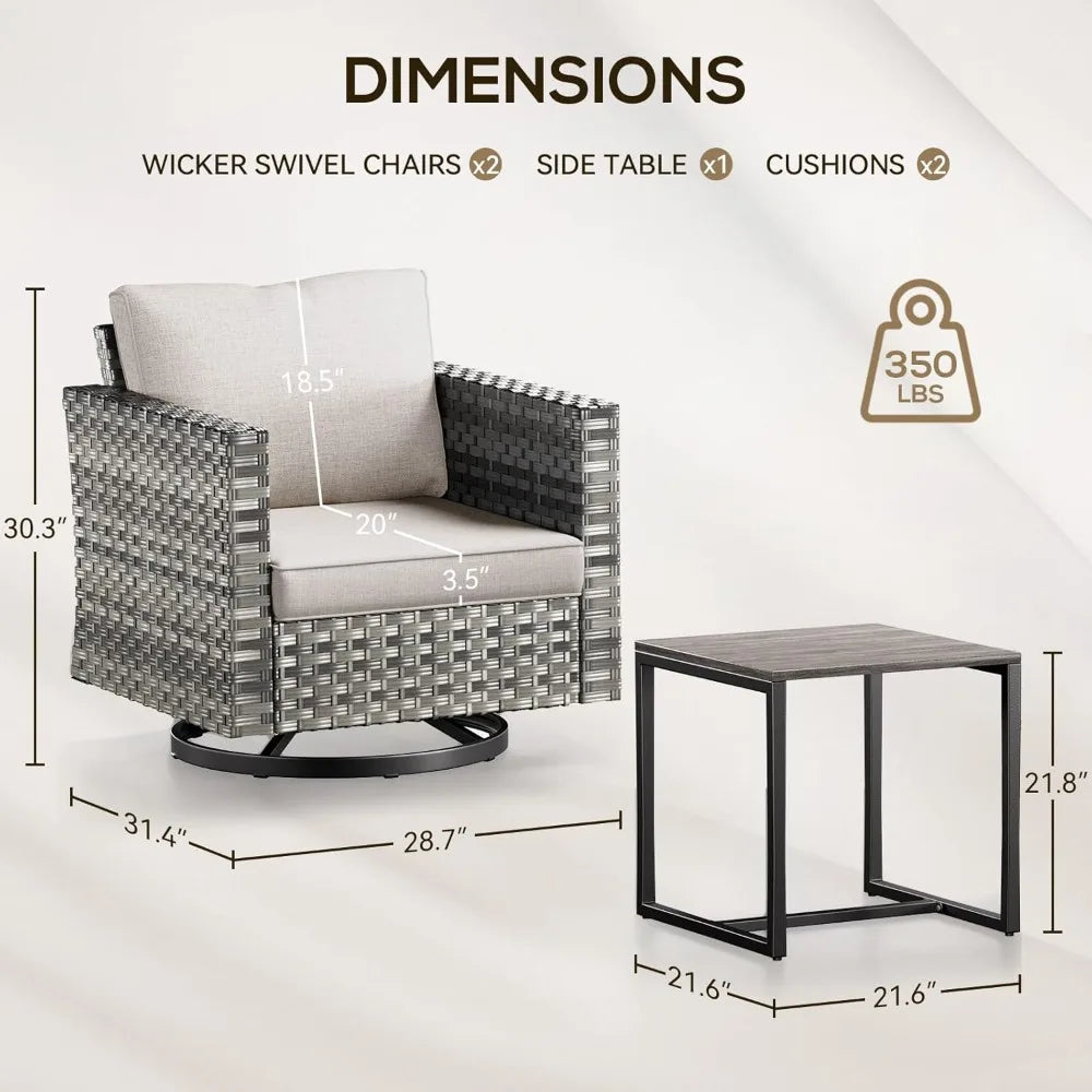 ANGDUO Weathersealed Resin-Wicker PatioOutdoor Swivel Glider Chairs With Side Table