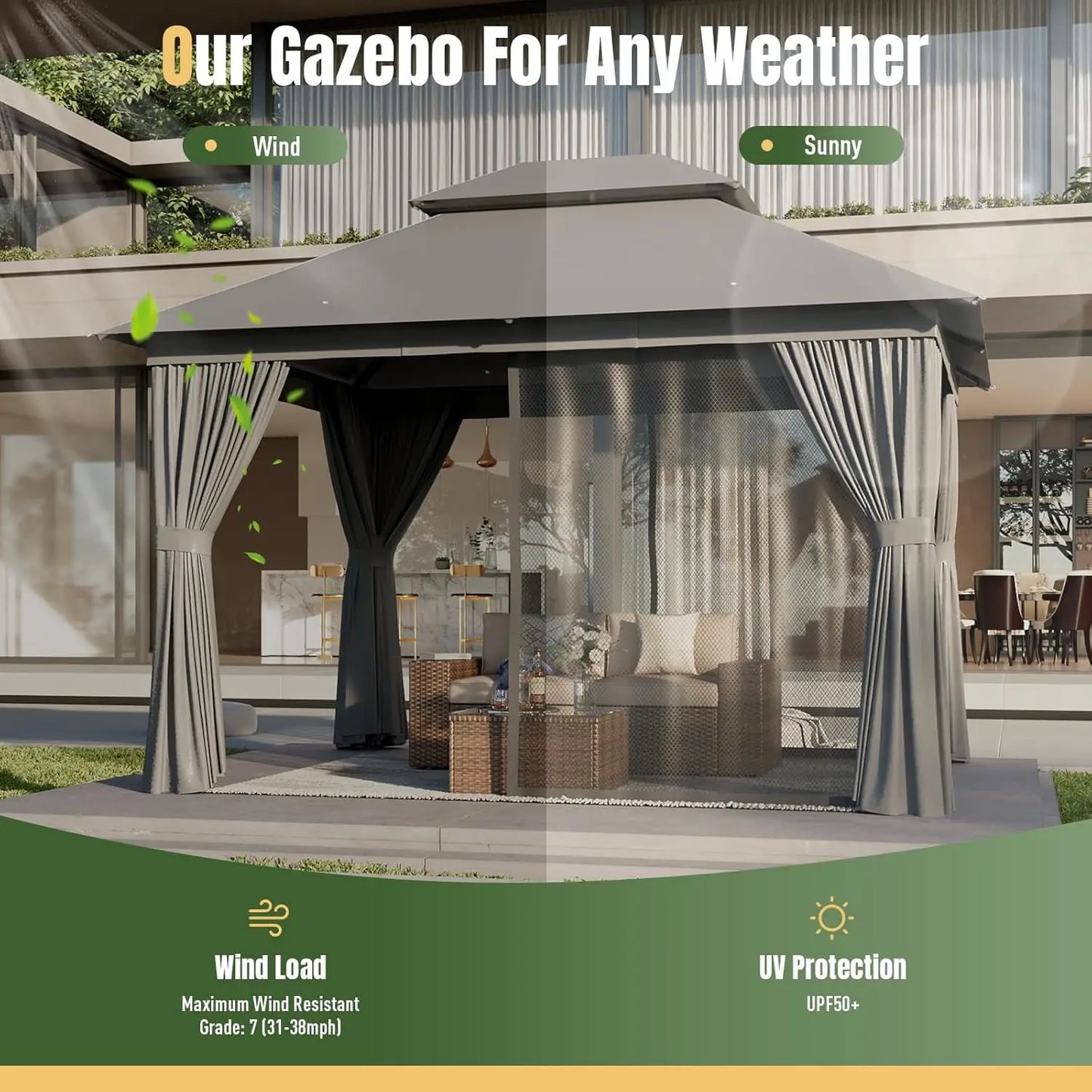 XMSJ Outdoor Gazebo Canopy With Double Roof Mosquito Net