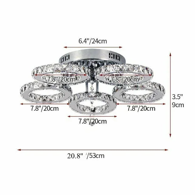 Modern Crystal Ring Chandelier Flush Mount Ceiling LED Light