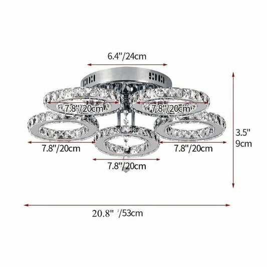 Modern Crystal Ring Chandelier Flush Mount Ceiling LED Light
