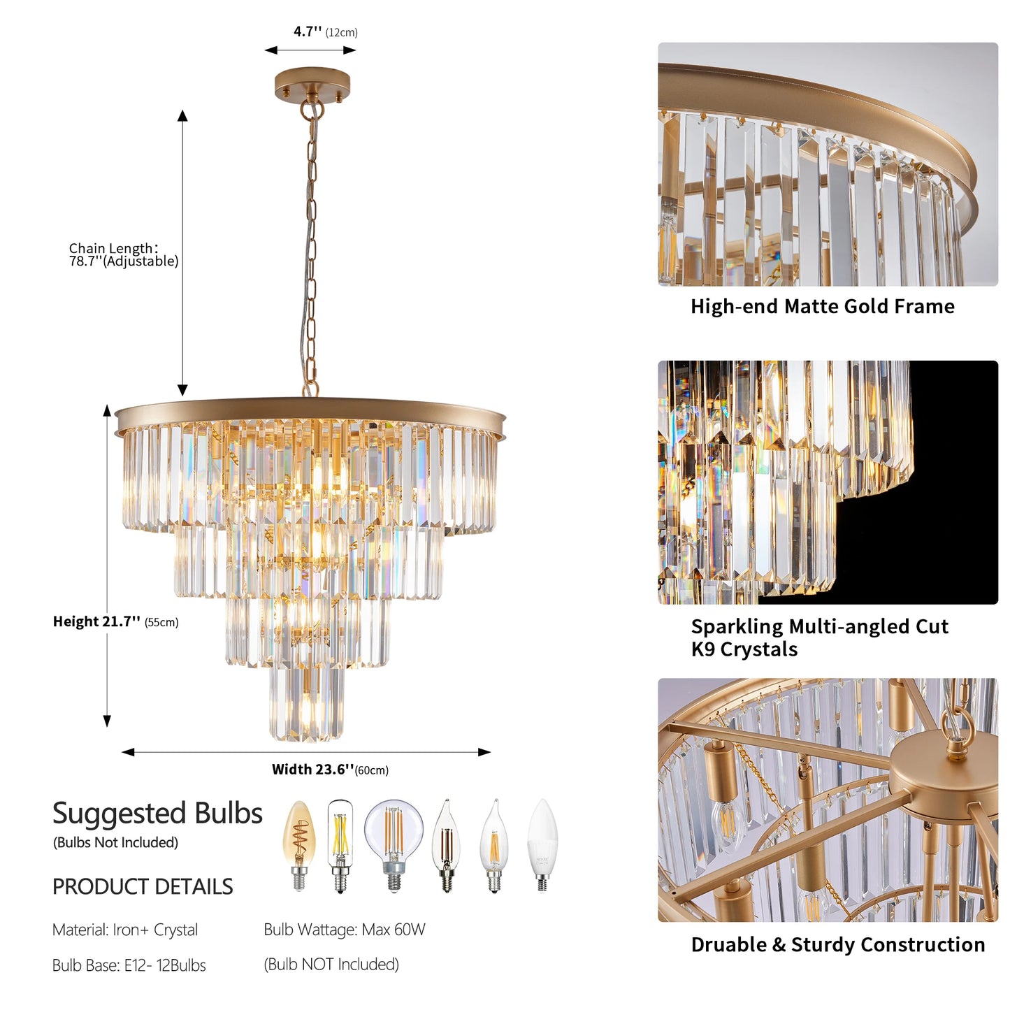 ARLGSITE Crystal Modern 4 Tier Chandelier Ceiling Light