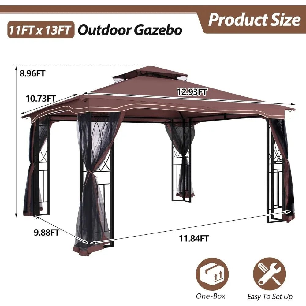 High Concerned Outdoor Patio Gazebo With Polyester Roof And Breathable Netting For Garden