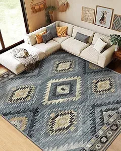 Hign-concerned Area Rug MachineWashableNonSlip UltraSoft LowPilePattern Western Tribal LivingRoom Entryway
