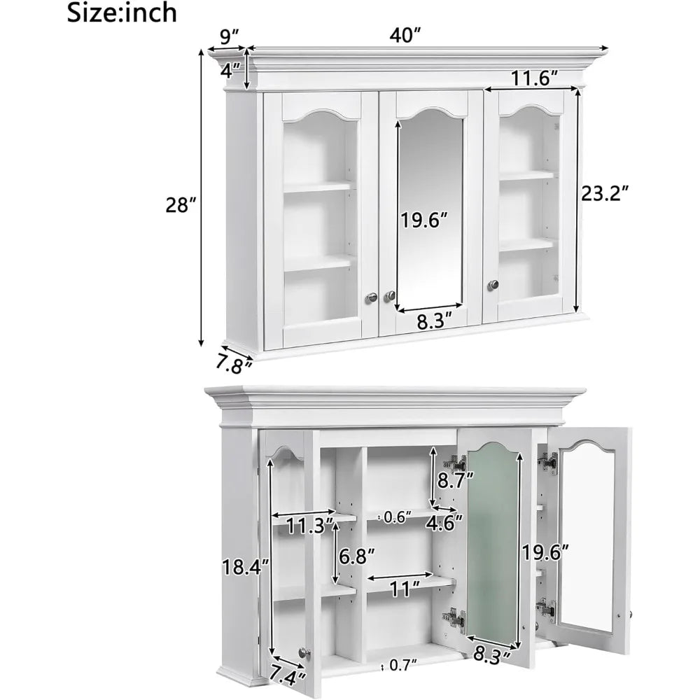 RBXC Wall Mounted Medicine Cabinet With Mirror Doors And Storage